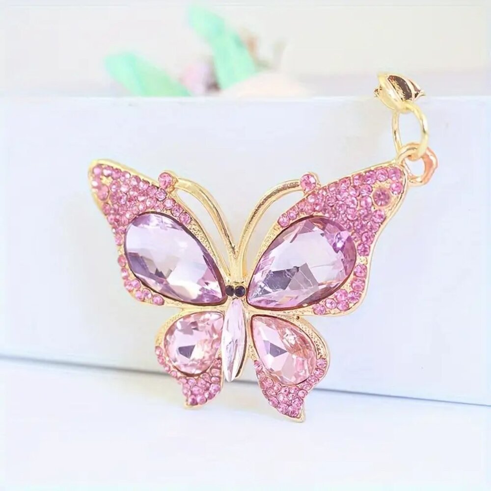 Beautiful Butterfly Rhinestone Keychain, NWOT